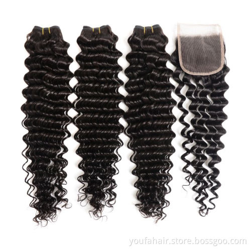 Wholesale Price 10A Deep Wave Bundles With Closure Cuticle Aligned Brazilian Hair Weave Bundles With Closure Human Hair Bundles